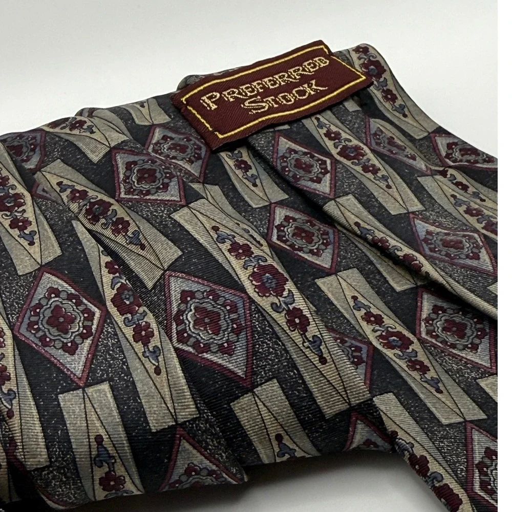 Preferred Stock Silk Tie OS Geometric Floral Dark Academia Grandpacore Vintage